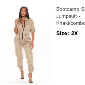 Fashion Nova Khaki/Tan Utility Jumpsuit with Belted Waist